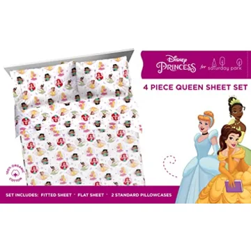 Disney Princess Besties Queen Sheet Set - 100% Organic Cotton