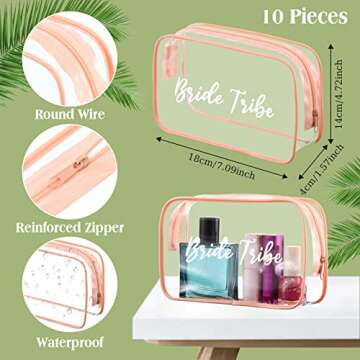 Amylove 10 Pcs Bride Clear Makeup Bags for Bridal Events