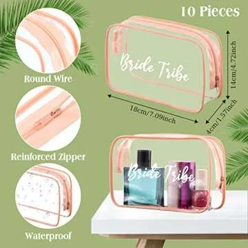 Amylove 10 Pcs Bride Clear Makeup Bags for Bridal Events
