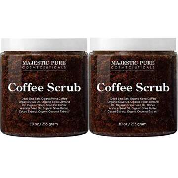 Majestic Pure Arabica Coffee Scrub - All Natural Body Scrub for Skin Care, Stretch Marks, Acne & Cellulite, Reduce the Look of Spider Veins, Eczema, Age Spots & Varicose Veins, Set Of 2