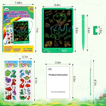 ZMLM LCD Writing Tablet Doodle Board: 10 Inch Boys Girls Toy for Age 3-12 Gift | Erasable 120,000+, Drawing, Counting, Spelling Learning Board for Birthday Valentines Day Gifts, Green Dinosaurs