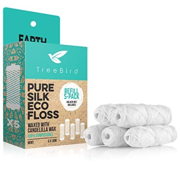Compostable Dental Floss Refills | Pack of 5 x 33yds Organic Peace Silk Spools | For a Refillable Gl...