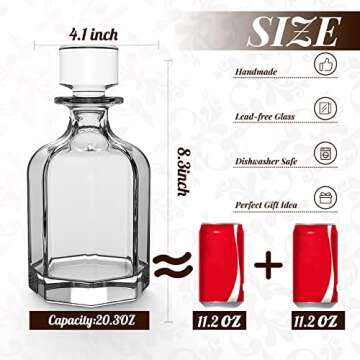Whiskey Decanter with Sealed Irregular Stopper,Novel Lead-Free Crystal Glass Bottle,Gift for Friends,Glass Decanters for Vodka,Wine, liquor,Juice and Water(Eight-sided Bottle)