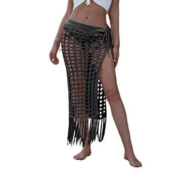 Women Sexy Hollow Out Mesh Tassle Skirts Beach Cover Up Summer Fish Net Swimsuit Wrap Sheer Maxi Sar...