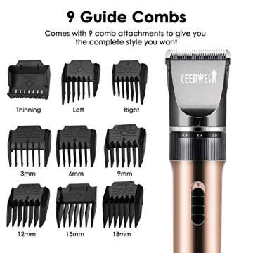 Ceenwes Hair Clippers Cordless Quiet Hair Trimmers Rechargeable Body Hair Removal Machine with 9 Combs&Carrying Bag for Women Father Mother Baby