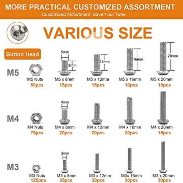 Comdox 500Pcs Stainless Steel Hex Socket Screw & Nut Kit