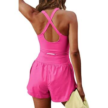 Hotexy Womens Workout Athletic Romper Running Padded Bras One Piece Exercise Jumpsuit Shorts Tennis Clothes Outfits With Back Zipper Pocket