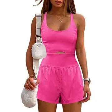 Hotexy Womens Workout Athletic Romper Running Padded Bras One Piece Exercise Jumpsuit Shorts Tennis Clothes Outfits With Back Zipper Pocket