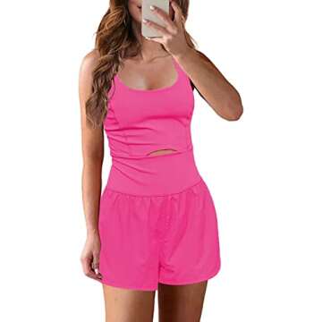 Hotexy Womens Workout Athletic Romper Running Padded Bras One Piece Exercise Jumpsuit Shorts Tennis Clothes Outfits With Back Zipper Pocket