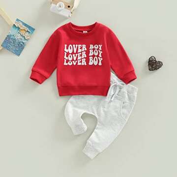 Engofs Toddler Baby Boy Girl Valentine's Day Outfit Letter Print Crewneck Sweatshirt Hearts Pants My First Valentines Baby Clothes Set Red 2-3T