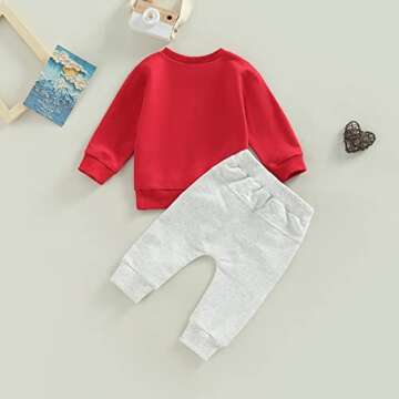 Engofs Toddler Baby Boy Girl Valentine's Day Outfit Letter Print Crewneck Sweatshirt Hearts Pants My First Valentines Baby Clothes Set Red 2-3T