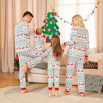 PopReal Christmas Pajamas for Family, Matching Family Christmas PJs Sets Blue Elk Tree Printed Top Sleepwear