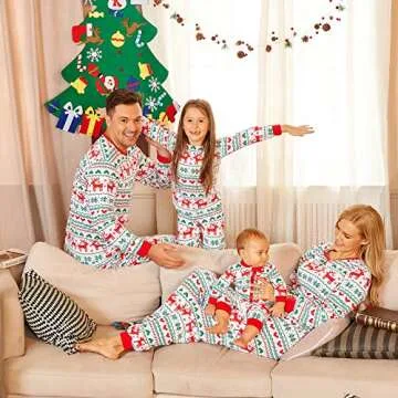 PopReal Christmas Pajamas for Family, Matching Family Christmas PJs Sets Blue Elk Tree Printed Top Sleepwear