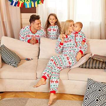 PopReal Christmas Pajamas for Family, Matching Family Christmas PJs Sets Blue Elk Tree Printed Top Sleepwear