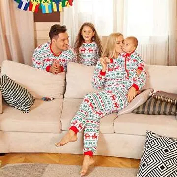 PopReal Christmas Pajamas for Family, Matching Family Christmas PJs Sets Blue Elk Tree Printed Top Sleepwear