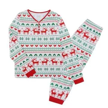PopReal Christmas Pajamas for Family, Matching Family Christmas PJs Sets Blue Elk Tree Printed Top Sleepwear