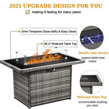 LayinSun 44" Propane Fire Pit Table for Outdoors