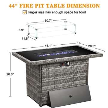 LayinSun 44" Propane Fire Pit Table for Outdoors
