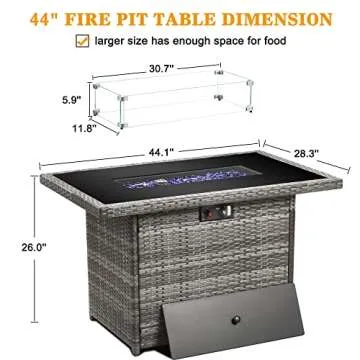 LayinSun 44" Propane Fire Pit Table for Outdoors