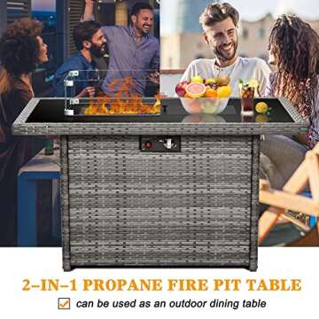 LayinSun 44" Propane Fire Pit Table for Outdoors