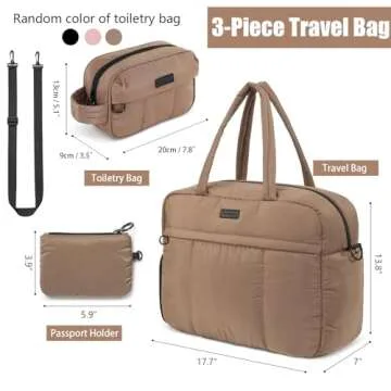 Linpr Puffy Duffle Bag, Waterproof Carry On Weekender Overnight Bag, Soft Travel Bag with Shoes Compartment and Small ID Bag, Large Opening Tote Bag, Sport Gym Bags for Women and Girls (Large Khaki)