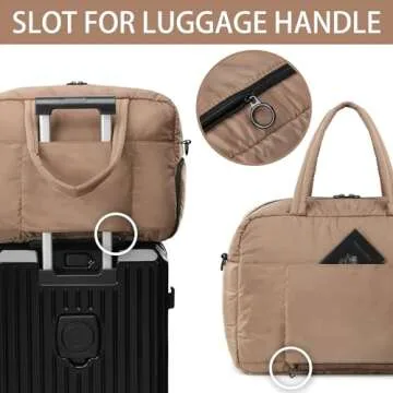 Linpr Puffy Duffle Bag, Waterproof Carry On Weekender Overnight Bag, Soft Travel Bag with Shoes Compartment and Small ID Bag, Large Opening Tote Bag, Sport Gym Bags for Women and Girls (Large Khaki)