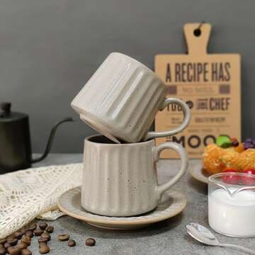 WEOPYCJ Coffee Mug with Saucer Set of 2, Classic Coffee Cup and Saucer Set, Large Tea Cups and Saucers for Latte Cappuccino Mocha (10 oz/Grey1)