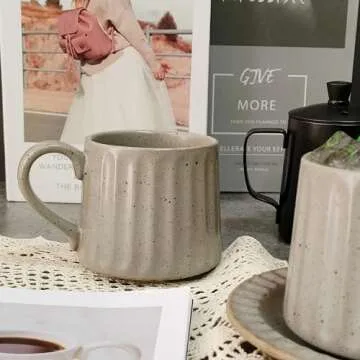 WEOPYCJ Coffee Mug with Saucer Set of 2, Classic Coffee Cup and Saucer Set, Large Tea Cups and Saucers for Latte Cappuccino Mocha (10 oz/Grey1)