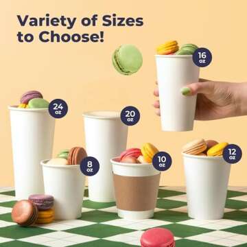 Fit Meal Prep 100 Pack of Disposable Coffee Cups 12 oz with Lids and Sleeves for Safe, Leak-Proof En...