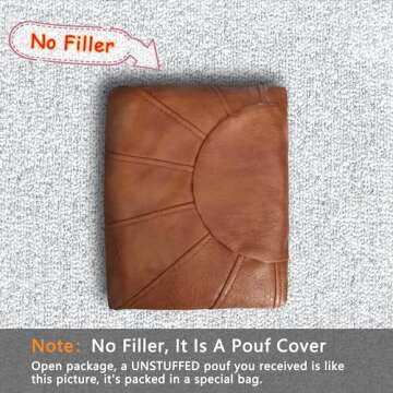 Thgonwid Unstuffed Handmade Moroccan Round Pouf Foot Stool Ottoman Seat Faux Leather Large Storage Bean Bag Floor Chair Foot Rest for Living Room, Bedroom or Wedding Gifts (Light Brown)