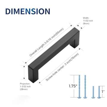 JOY DECOR 10 Pack Solid 5 Inch Kitchen Cabinet Handles Square Matte Black Cabinet Pulls Black Handle...