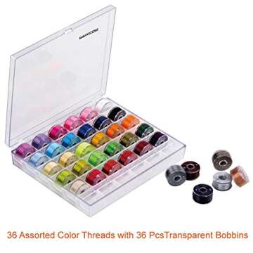 Paxcoo 36 Pcs Bobbins and Sewing Threads with 30Pcs Sewing Needles, Scissors and Measuring Tape for Brother Singer Babylock Janome Sewing Machine