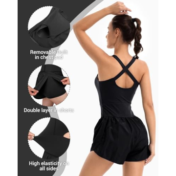 Stylish Womens Workout Athletic Romper with Built-in Bra