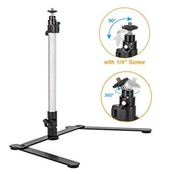 UTEBIT Photo Copy Stand Macro Camera Table Top Monopod Stand with 360 Degree Swivel Ball Head Mount & Cellphone Clamp for DSLR Video Photography