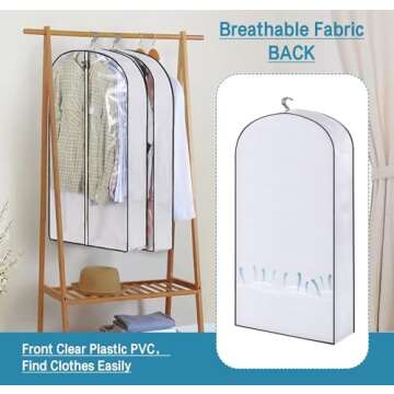 KIMBORA 40" Garment Bags for Hanging Clothes Storage with 4" Gussetes Clear Suit Bags for Closet Storage Coat Cover for Sweaters Shirts, Jackets, (5 Packs,White)