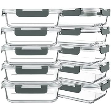 KOMUEE 10 Packs 30 oz Glass Meal Prep Containers,Glass Food Storage Containers with Lids,Airtight Gl...