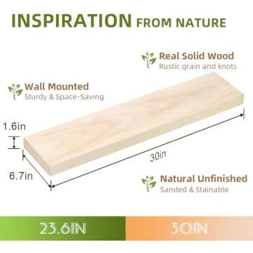 Habudda Floating Shelves, Wall Shelf, Unfinished Solid Natural Wood for DIY