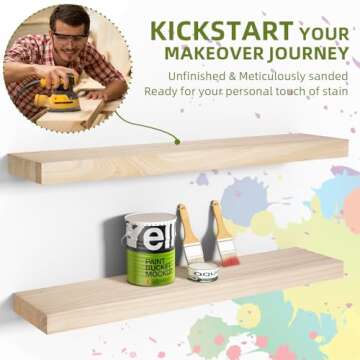 Habudda Floating Shelves, Wall Shelf, Unfinished Solid Natural Wood for DIY