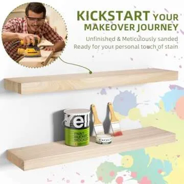Habudda Floating Shelves, Wall Shelf, Unfinished Solid Natural Wood for DIY