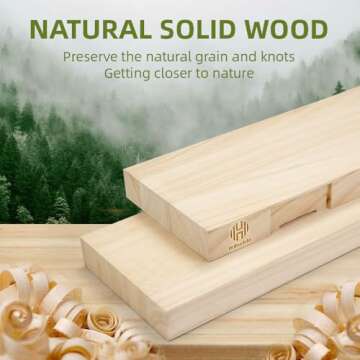 Habudda Floating Shelves, Wall Shelf, Unfinished Solid Natural Wood for DIY