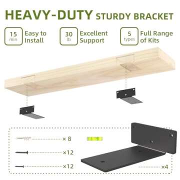 Habudda Floating Shelves, Wall Shelf, Unfinished Solid Natural Wood for DIY