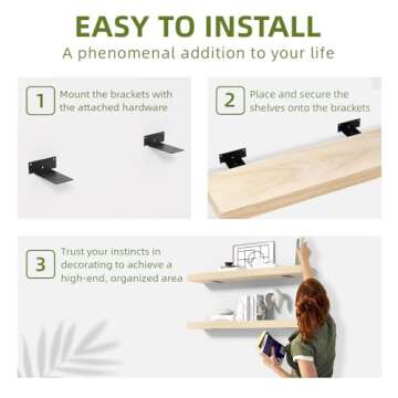 Habudda Floating Shelves, Wall Shelf, Unfinished Solid Natural Wood for DIY