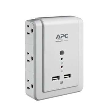 APC Wall Outlet Plug Extender, Surge Protector with USB Ports, P6WU2, (6) AC Multi Plug Outlet, 1080 Joule Surge Protection White