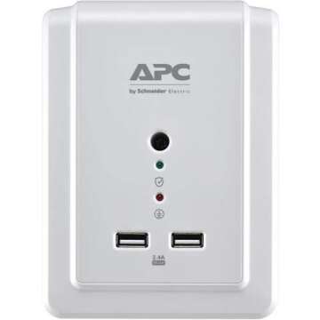 APC Wall Outlet Plug Extender, Surge Protector with USB Ports, P6WU2, (6) AC Multi Plug Outlet, 1080 Joule Surge Protection White