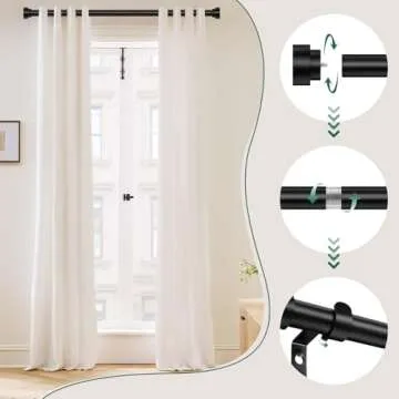 HEI! DEAR Black Curtain Rods 72 to 144 Inch(6-12FT),1 Inch Long Curtain Rod,Adjustable Heavy Duty Curtain Rods,Modern Decorative Drapery Rods,Telescoping Window Single Curtain Rod 36-150",Matte Black