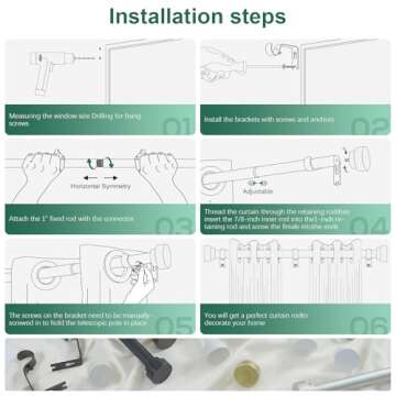 HEI! DEAR Black Curtain Rods 72 to 144 Inch(6-12FT),1 Inch Long Curtain Rod,Adjustable Heavy Duty Curtain Rods,Modern Decorative Drapery Rods,Telescoping Window Single Curtain Rod 36-150",Matte Black