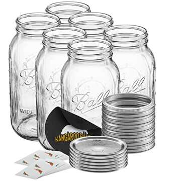 Ball Wide Mouth Canning Jars Kit | 64 oz Wide Mouth Mason Jars and Lids (4-Jars) | Bundle Includes Ball Canning Jars, Jar Opener, Labels | Canning, Fermenting, Pickling, DIY Decors