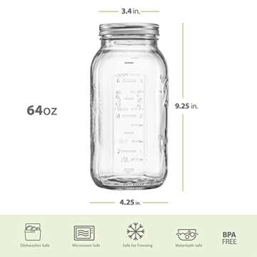 Ball Wide Mouth Canning Jars Kit | 64 oz Wide Mouth Mason Jars and Lids (4-Jars) | Bundle Includes Ball Canning Jars, Jar Opener, Labels | Canning, Fermenting, Pickling, DIY Decors