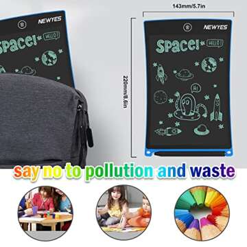 NEWYES 8.5in LCD Writing Tablet, Drawing Boards with Lock Function Doodle Tablet Kitchen Memo Office Notice Fridge Magnetic Daily Planner, Gifts for Kids (Blue+Lanyard)