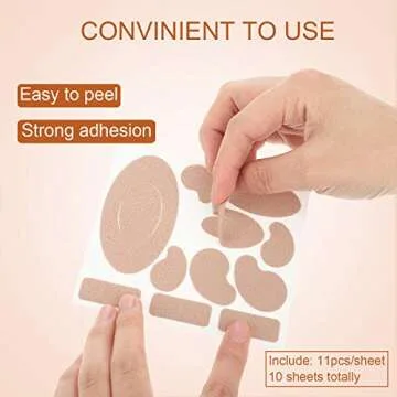 Honoson 110 Pieces Moleskin Tape Flannel Adhesive Pads Stickers for Blister Prevention Tape Mole Skin Anti-wear Heel Pads for Shoes Feet Fabric Padding,10 Sheets of 11 Shapes